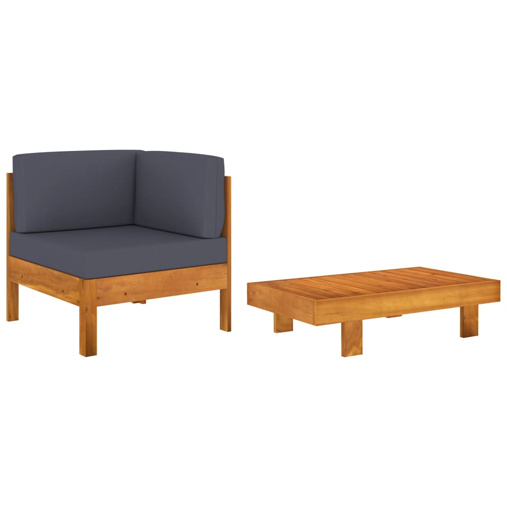 vidaXL 2 Piece Garden Lounge Set with Dark Grey Cushions Acacia Wood