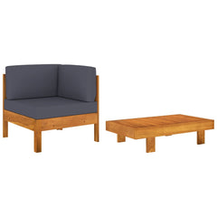 2 Piece Garden Lounge Set with Dark  Cushions Acacia Wood