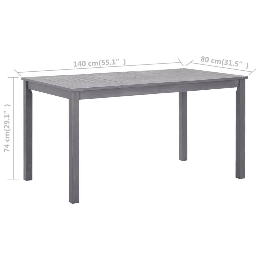 vidaXL Garden Table Grey Wash 140x80x74 cm Solid Acacia Wood