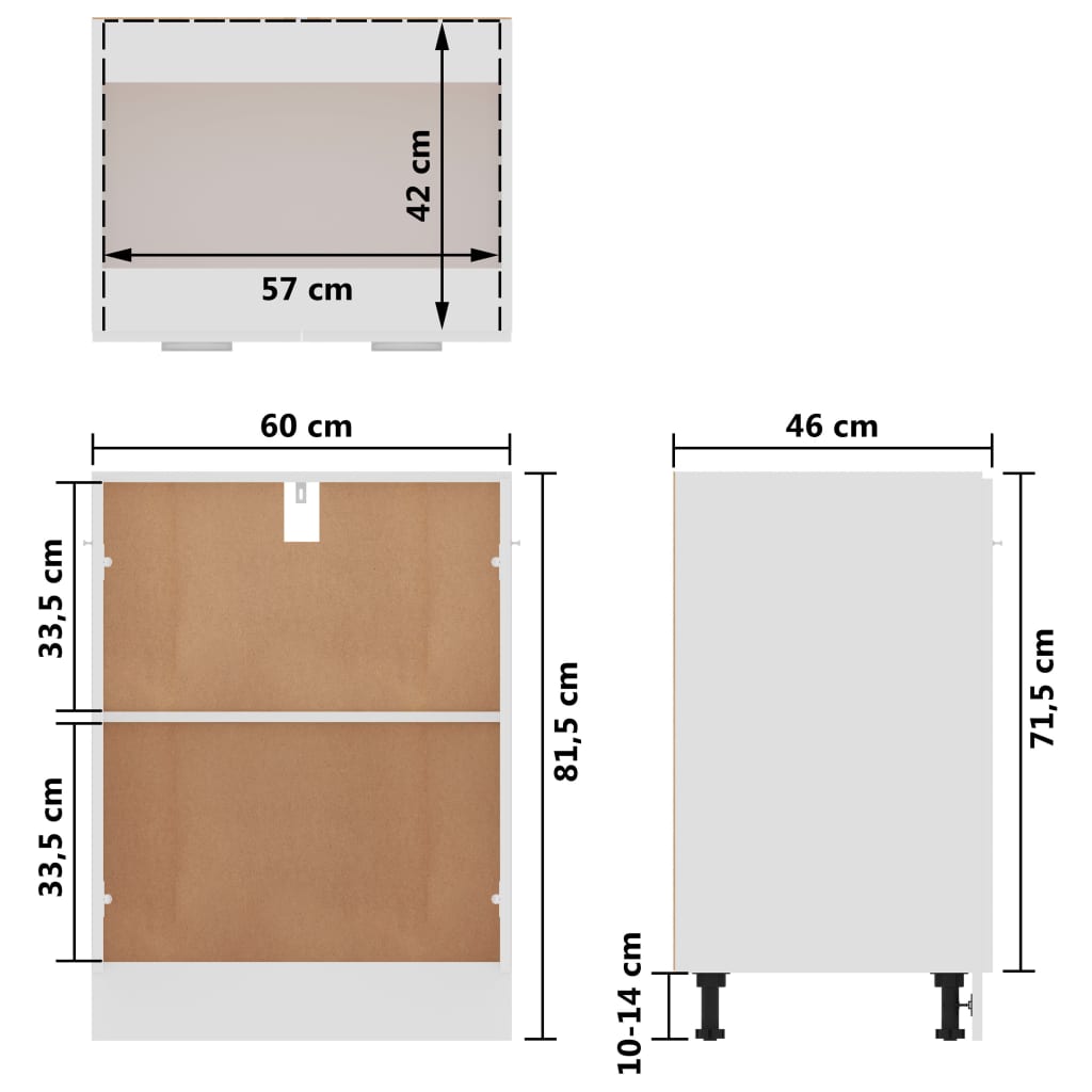 vidaXL Bottom Cabinet Black 60x46x81.5 cm Engineered Wood