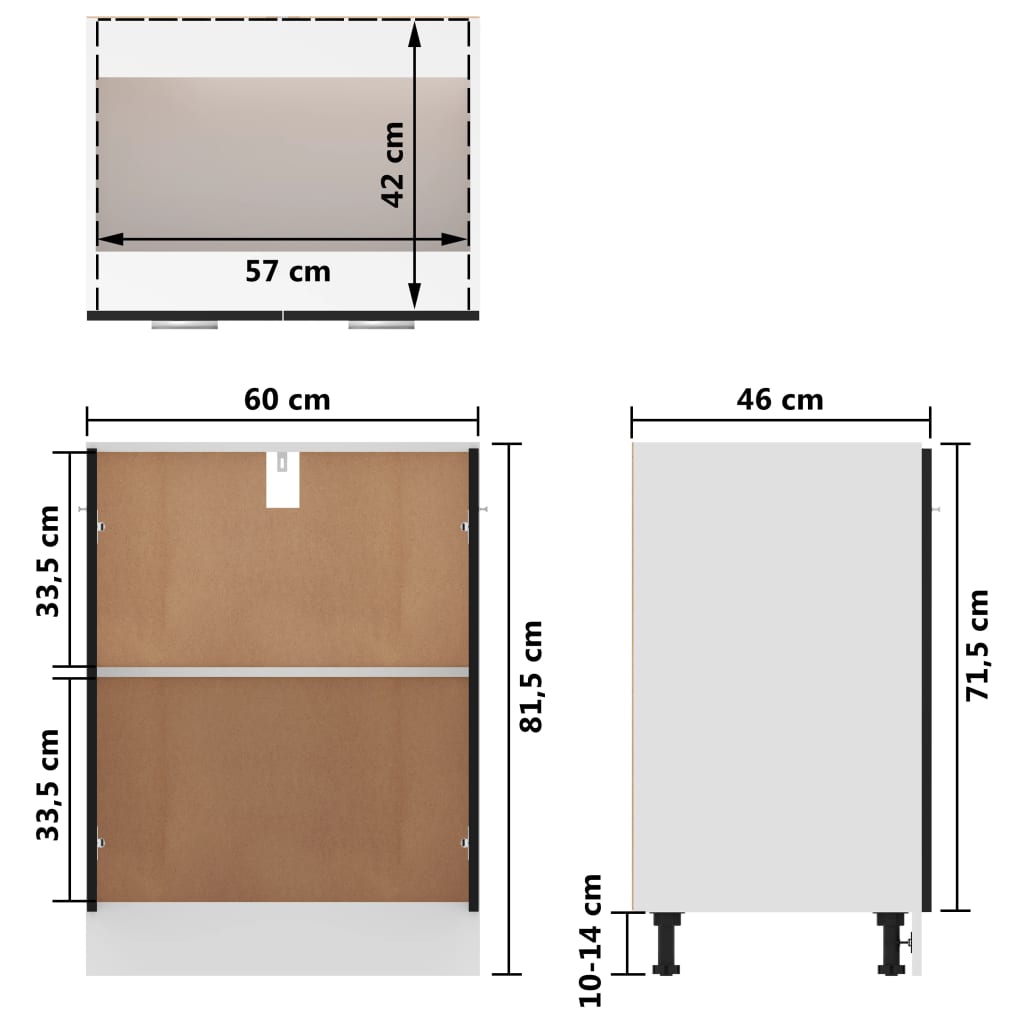 vidaXL Bottom Cabinet Black 60x46x81.5 cm Engineered Wood
