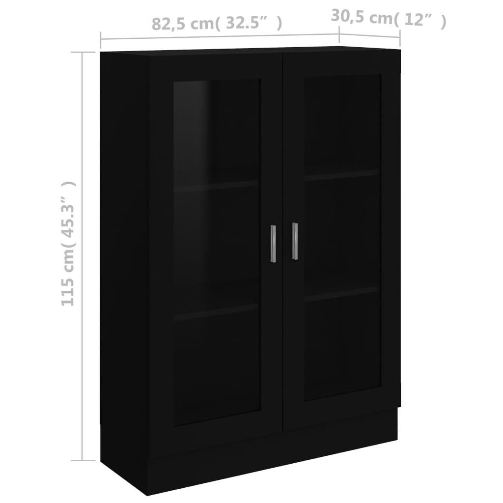 vidaXL Vitrine Cabinet Black 82.5x30.5x115 cm Engineered Wood