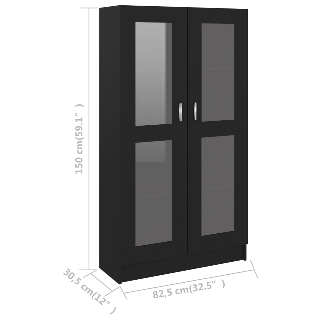 vidaXL Vitrine Cabinet Black 82.5x30.5x150 cm Engineered Wood