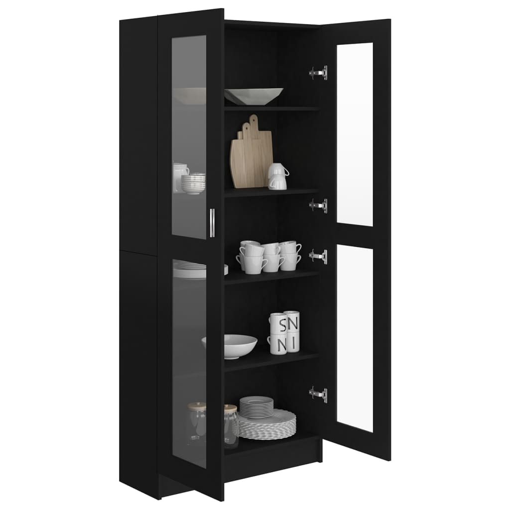 vidaXL Vitrine Cabinet Black 82.5x30.5x185.5 cm Engineered Wood