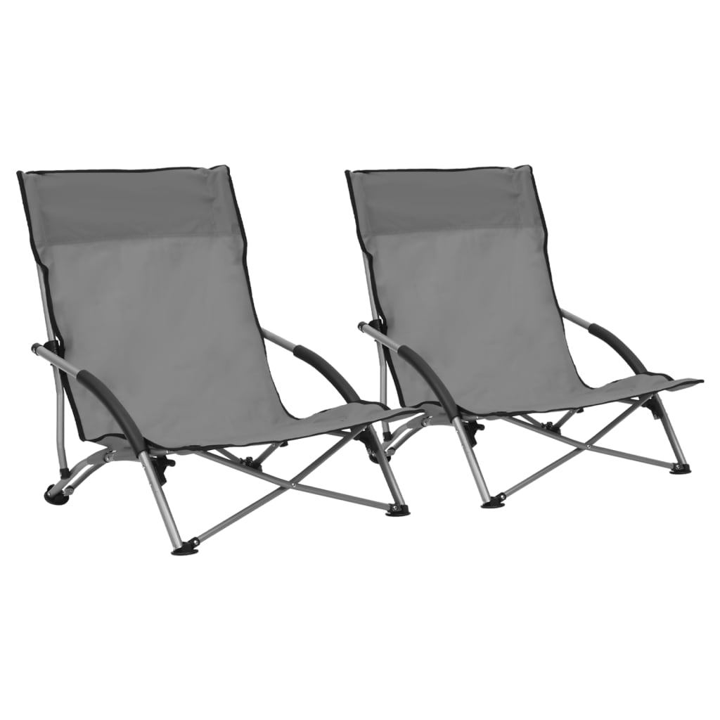 vidaXL Folding Beach Chairs 2 pcs Black Fabric