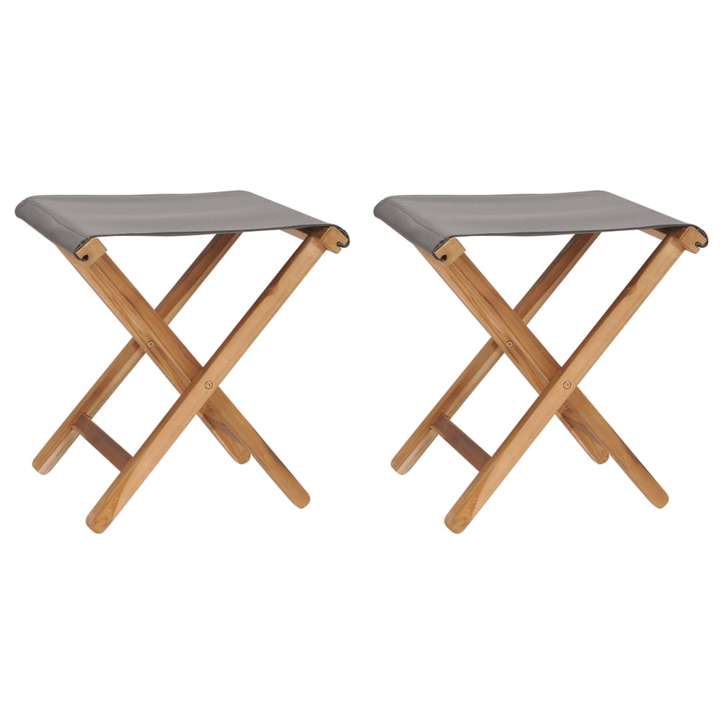 Folding Chairs 2 pcs Solid Teak Wood and Fabric Cream White