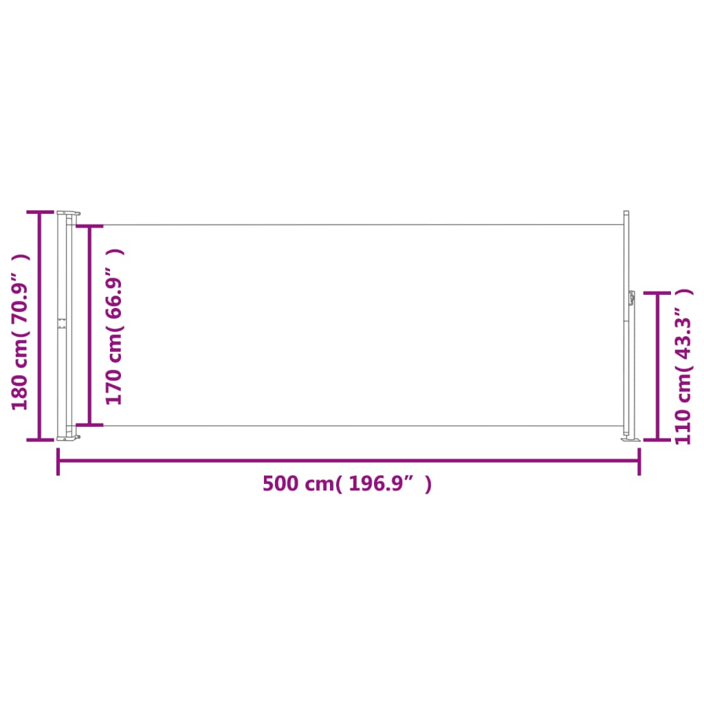 vidaXL Patio Retractable Side Awning 220x500 cm Grey