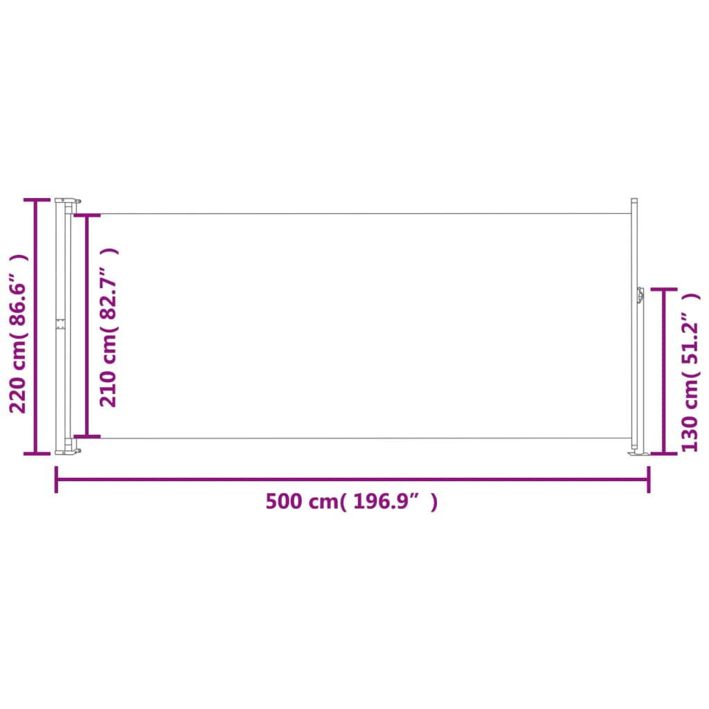 vidaXL Patio Retractable Side Awning 220x500 cm Grey