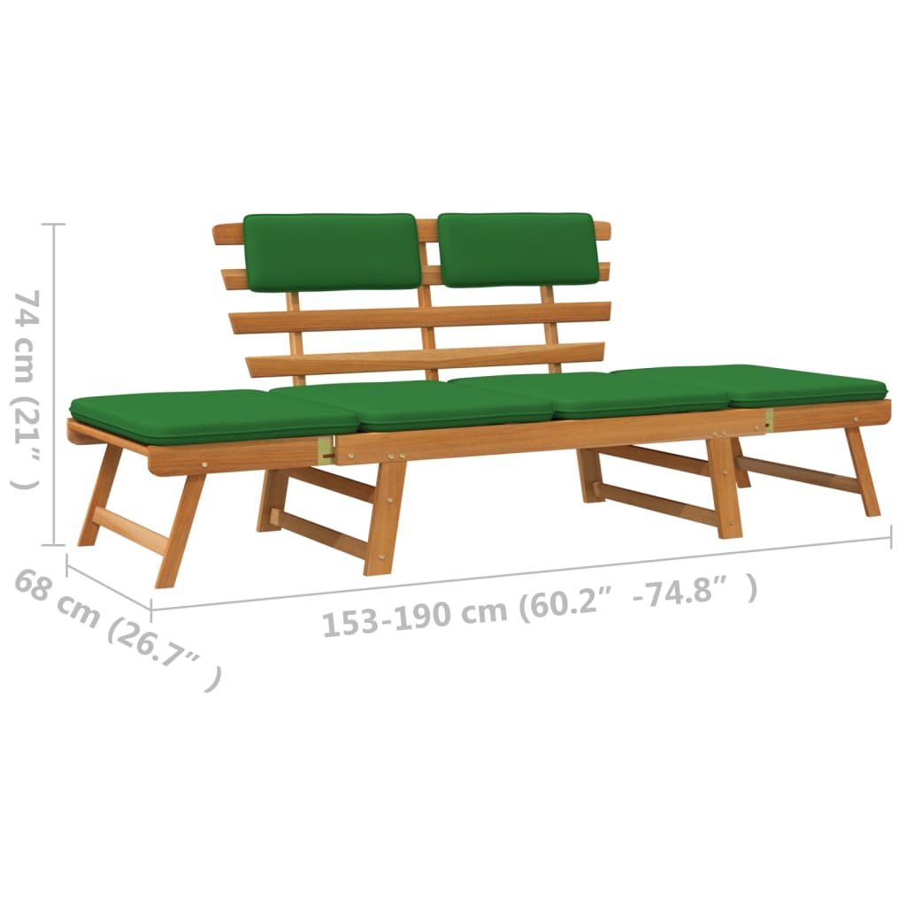 vidaXL Garden Bench with Cushions 2-in-1 190 cm Solid Acacia Wood