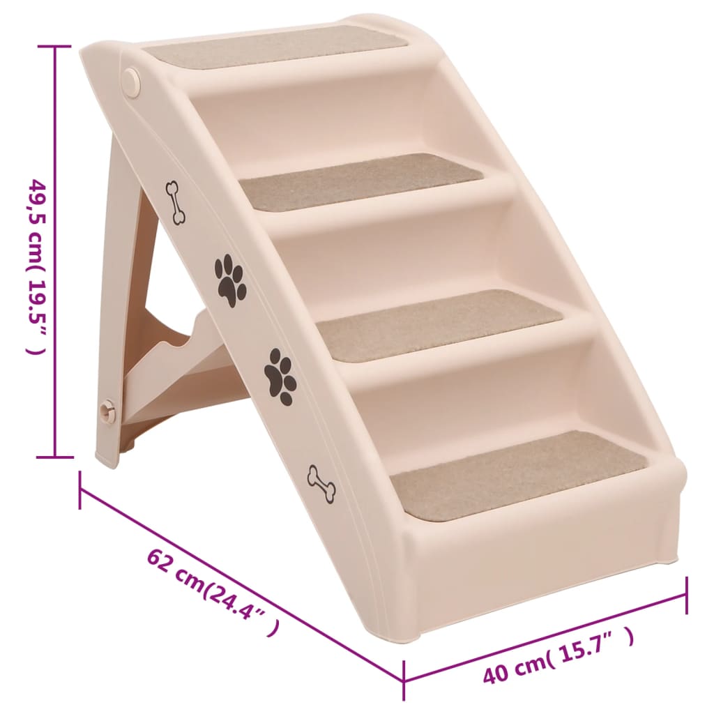 vidaXL Folding Dog Stairs Cream 62x40x49.5 cm