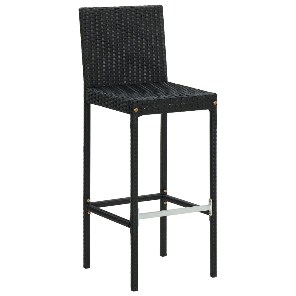 vidaXL Garden Bar Stools with Cushions 2 pcs Black Poly Rattan