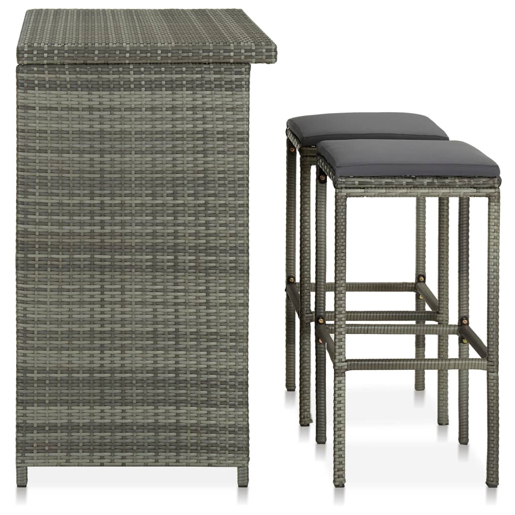 vidaXL 3 Piece Bar Set Poly Rattan Grey