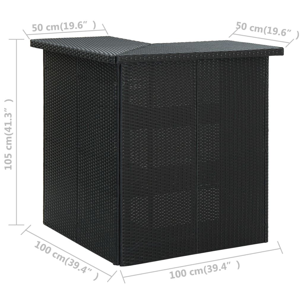 vidaXL Corner Bar Table Black 100x50x105 cm Poly Rattan