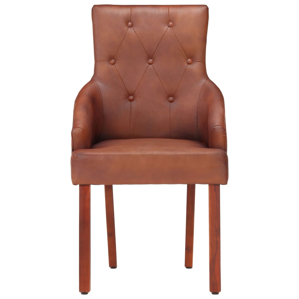 vidaXL Dining Chairs 4 pcs Brown Real Goat Leather