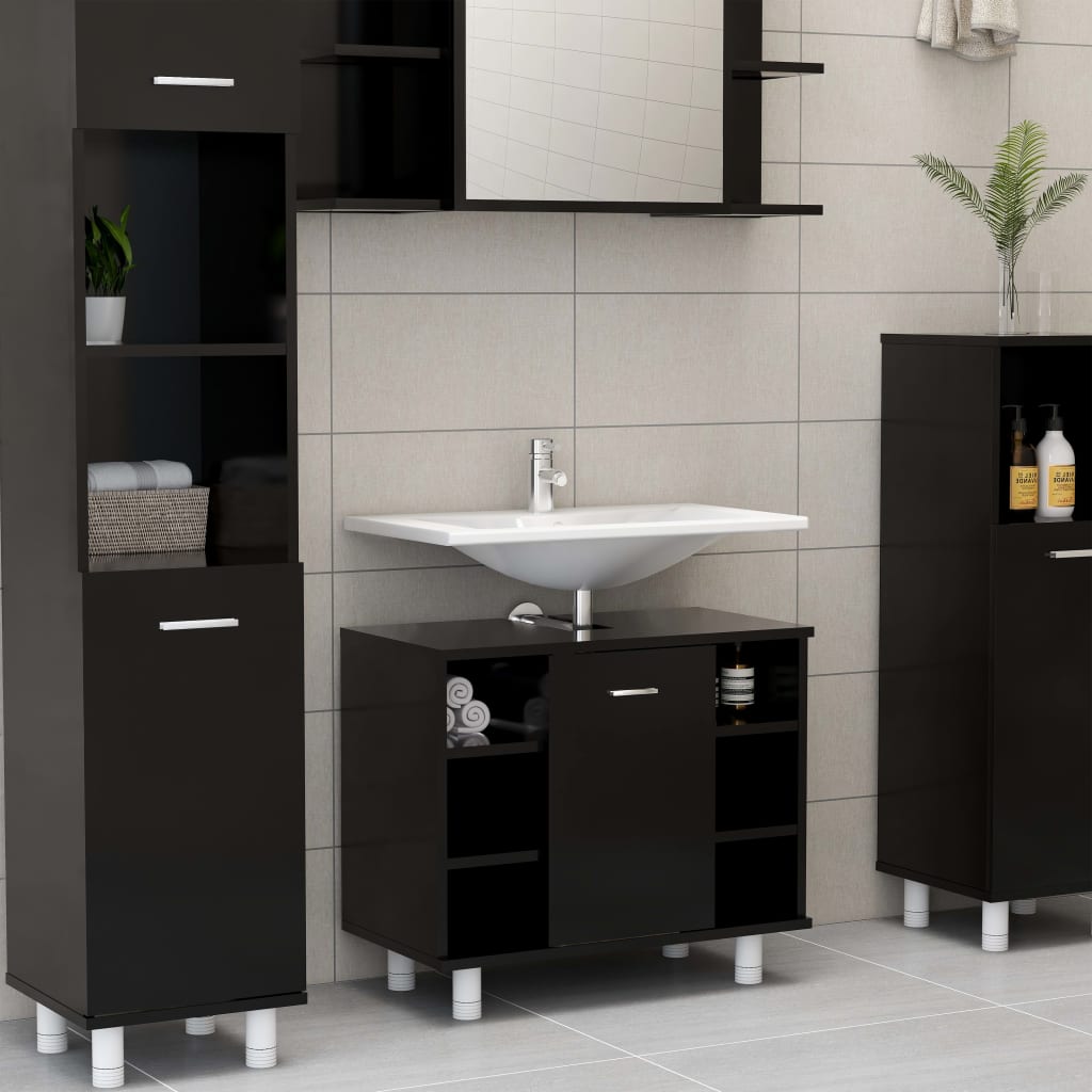 vidaXL 3 Piece Bathroom Furniture Set Black Engineered Wood