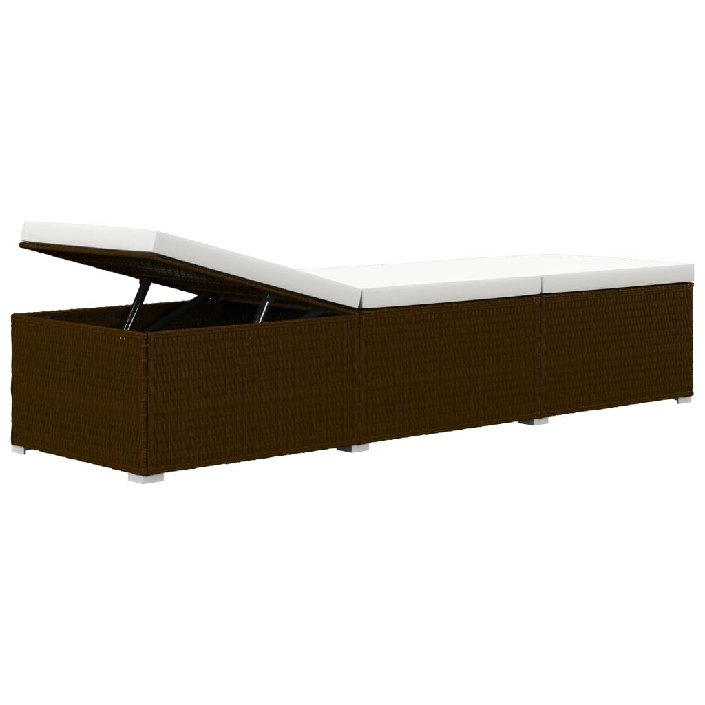 vidaXL 3 Piece Garden Sun Loungers with Tea Table Poly Rattan Brown