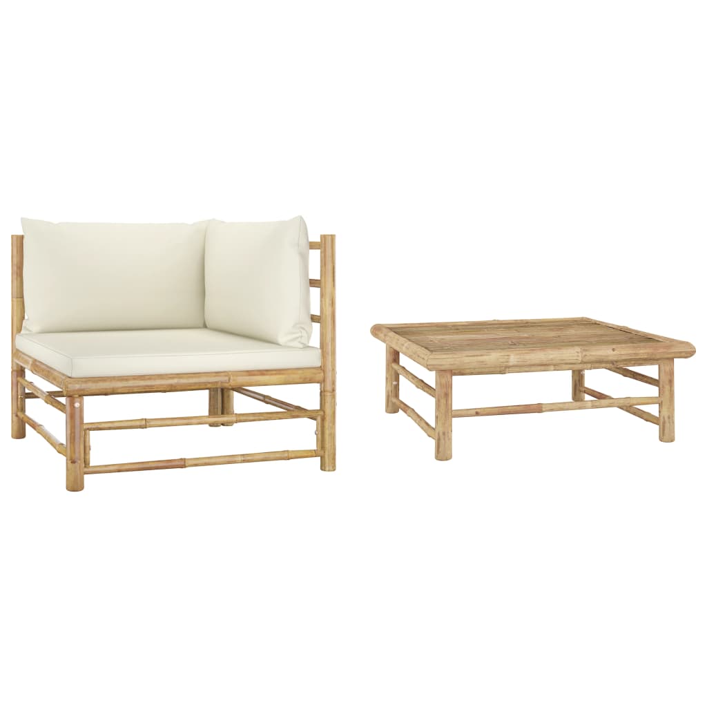 vidaXL 2 Piece Garden Lounge Set with Dark Grey Cushions Bamboo