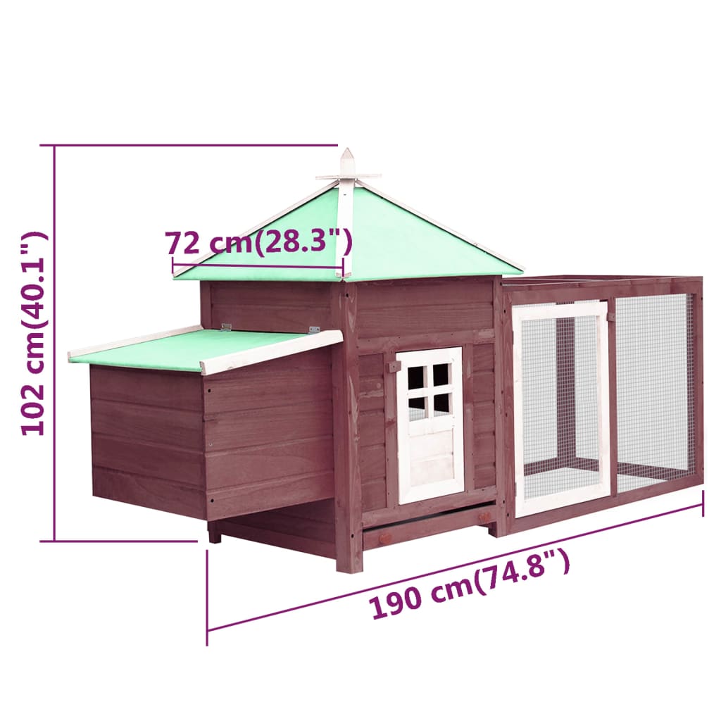 vidaXL Chicken Coop with Nest Box Mocha 190x72x102 cm Solid Firwood