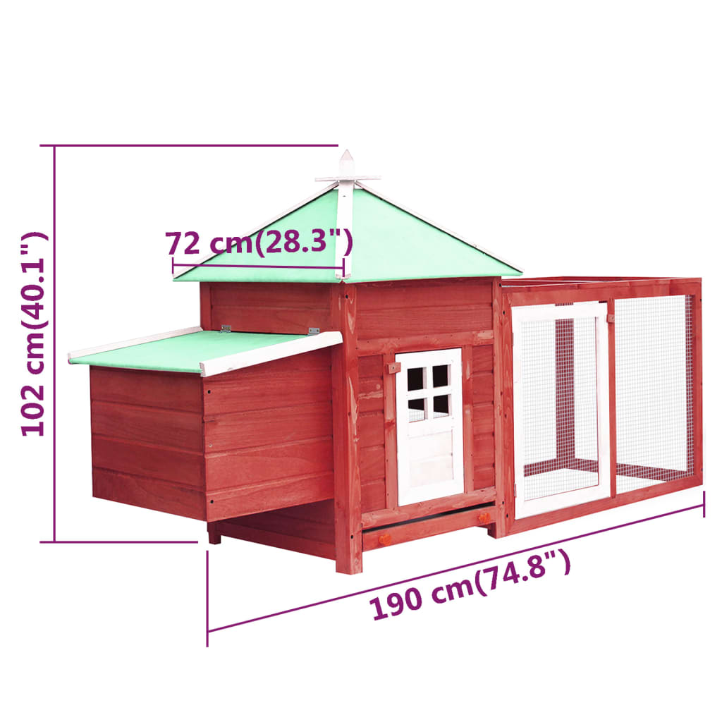 vidaXL Chicken Coop with Nest Box Mocha 190x72x102 cm Solid Firwood