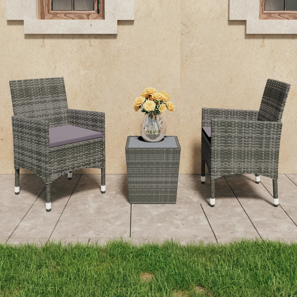 vidaXL 3 Piece Bistro Set Poly Rattan and Tempered Glass Black