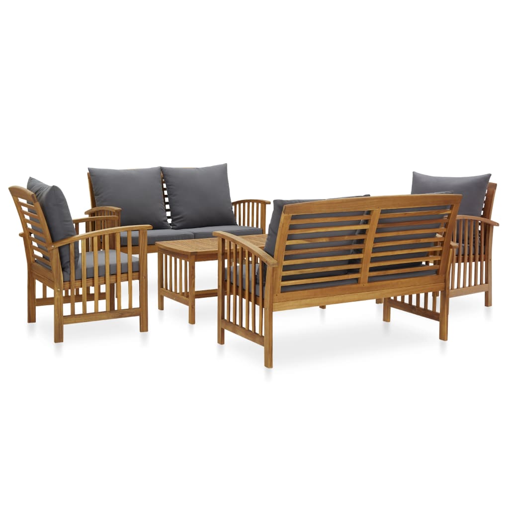 vidaXL 5 Piece Garden Lounge Set with Cushions Solid Acacia Wood