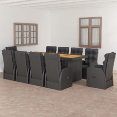vidaXL 11 Piece Outdoor Dining Set with Cushions Poly Rattan Black