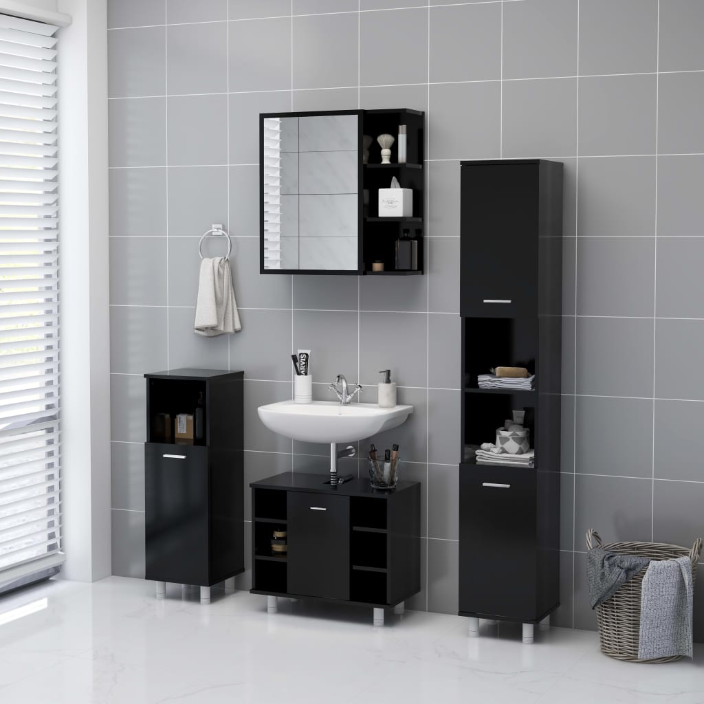 vidaXL Bathroom Mirror Cabinet Black 62.5x20.5x64 cm Engineered Wood