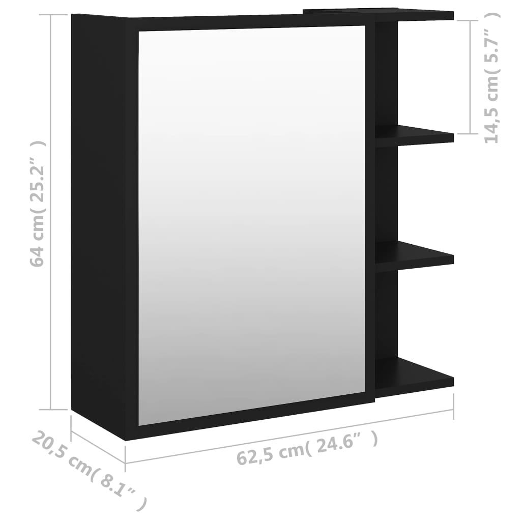 vidaXL Bathroom Mirror Cabinet Black 62.5x20.5x64 cm Engineered Wood