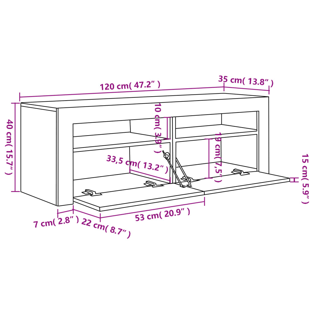 vidaXL TV Cabinet with LED Lights Black 120x35x40 cm