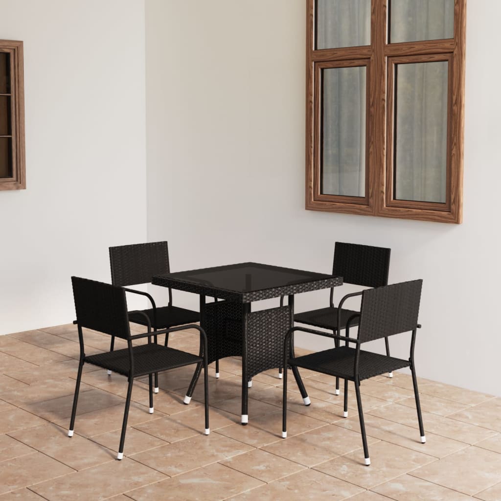 vidaXL 3 Piece Garden Dining Set Poly Rattan Black