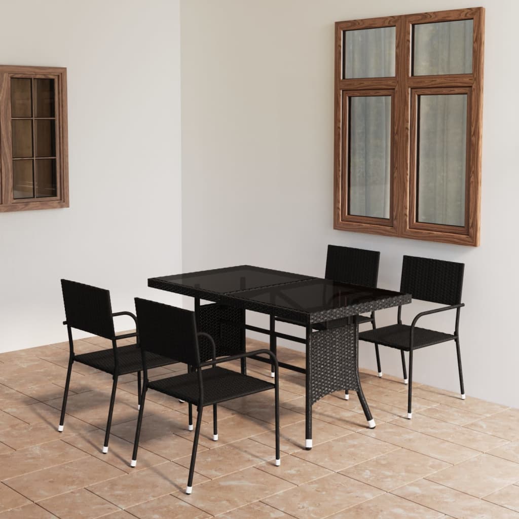 vidaXL 3 Piece Garden Dining Set Poly Rattan Black