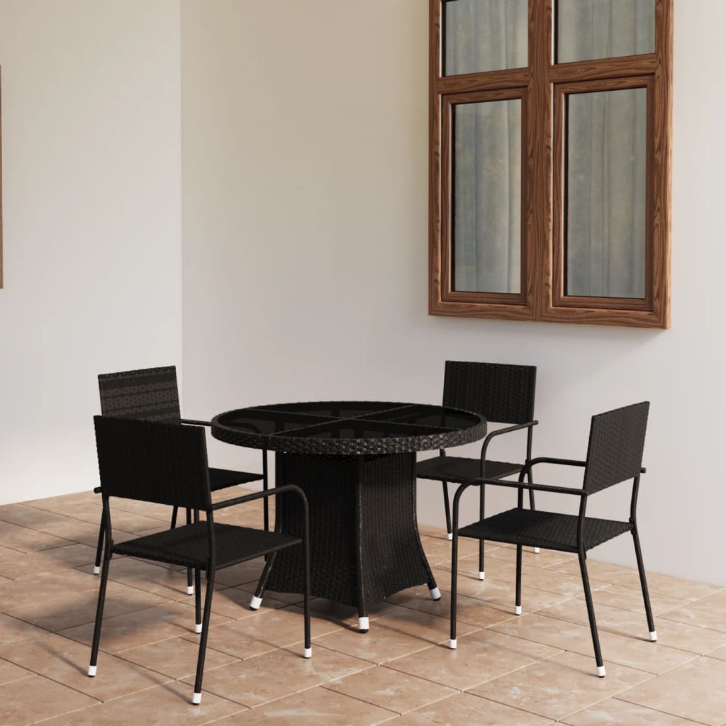vidaXL 3 Piece Garden Dining Set Poly Rattan Black