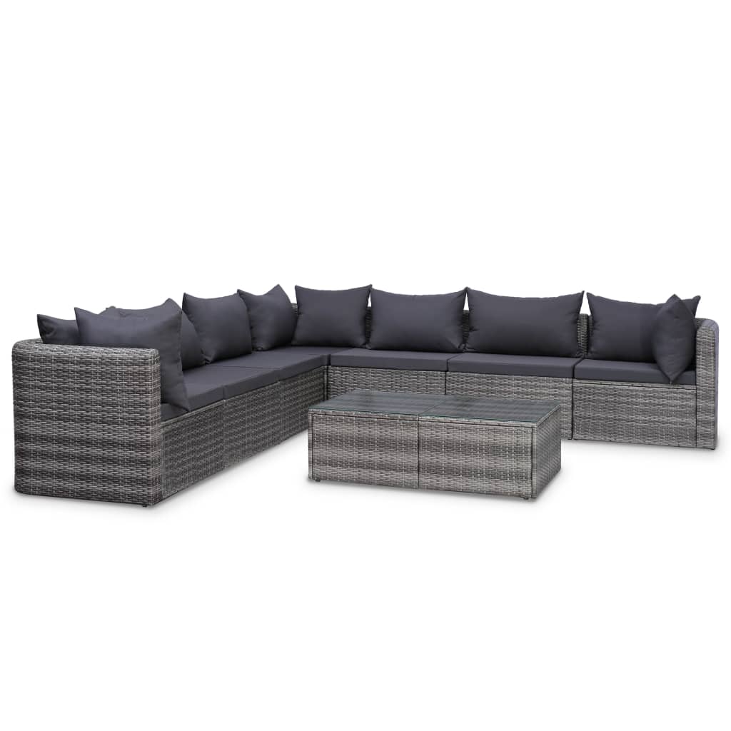 vidaXL 10 Piece Garden Lounge Set with Cushions Poly Rattan Grey