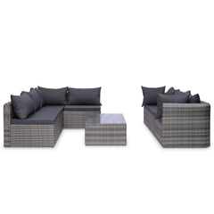 vidaXL 10 Piece Garden Lounge Set with Cushions Poly Rattan Grey