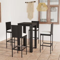 3 Piece Outdoor Bar Set with Cushions Poly Rattan Black