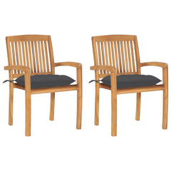 vidaXL Garden Chairs 2 pcs with Anthracite Cushions Solid Teak Wood