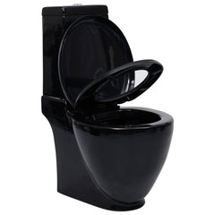 vidaXL WC Ceramic Toilet Bathroom Round Toilet Bottom Water Flow Black