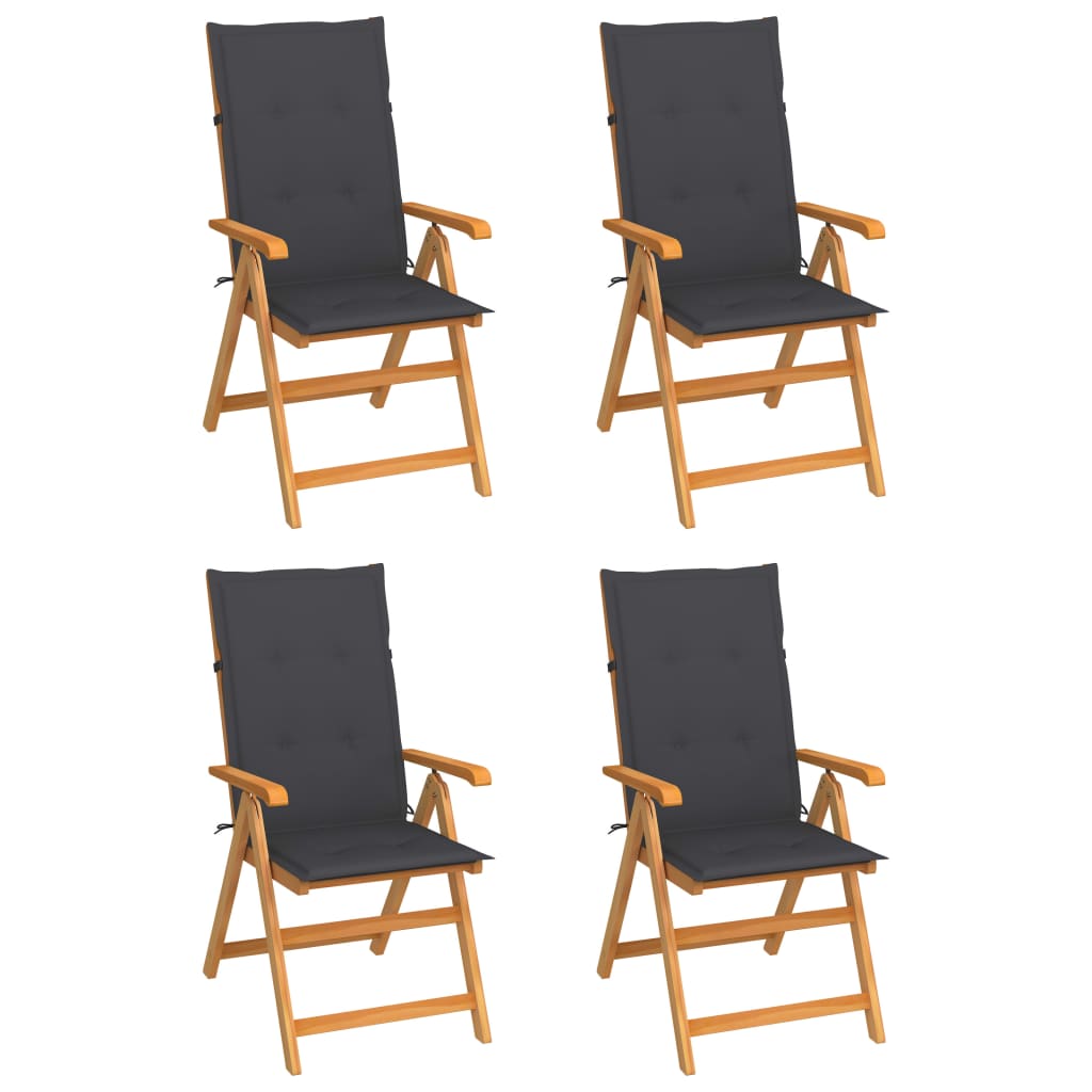 vidaXL Garden Chairs 4 pcs with Anthracite Cushions Solid Teak Wood
