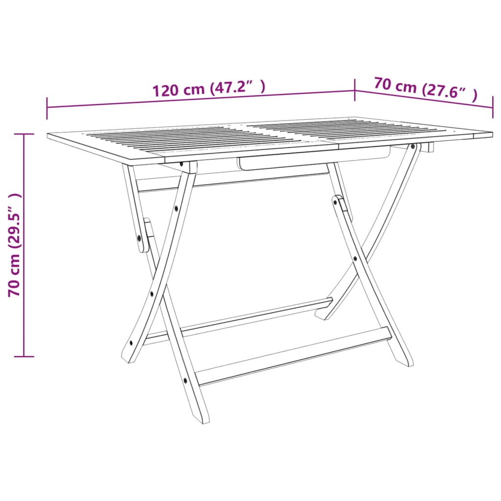 vidaXL Folding Garden Table 120x70x75 cm Solid Eucalyptus Wood