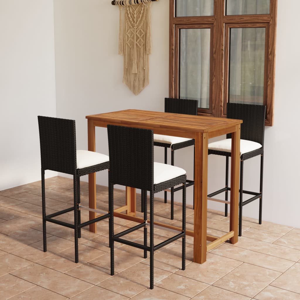 vidaXL 7 Piece Garden Bar Set with Cushions Black