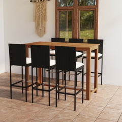 vidaXL 7 Piece Garden Bar Set with Cushions Black