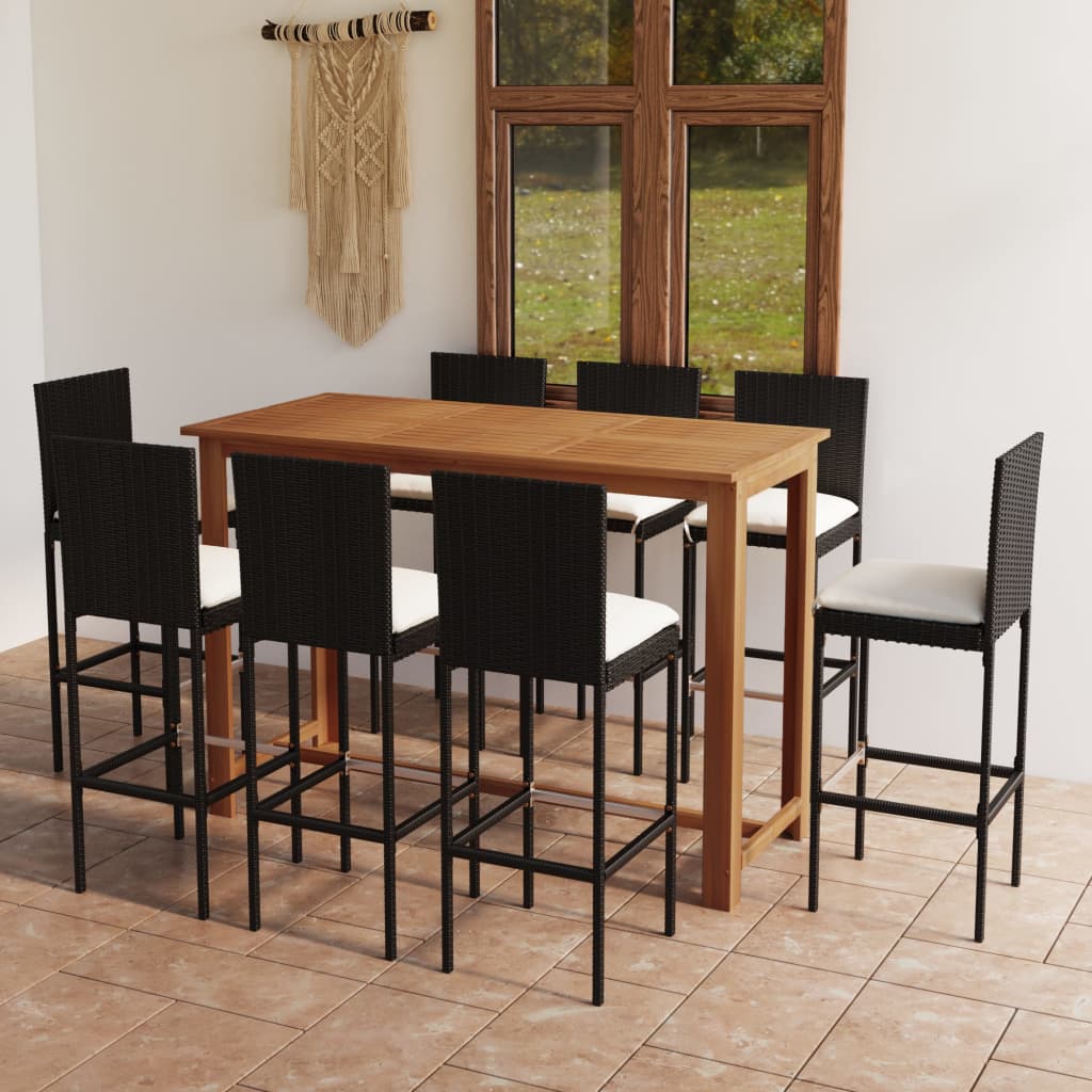 vidaXL 7 Piece Garden Bar Set with Cushions Black