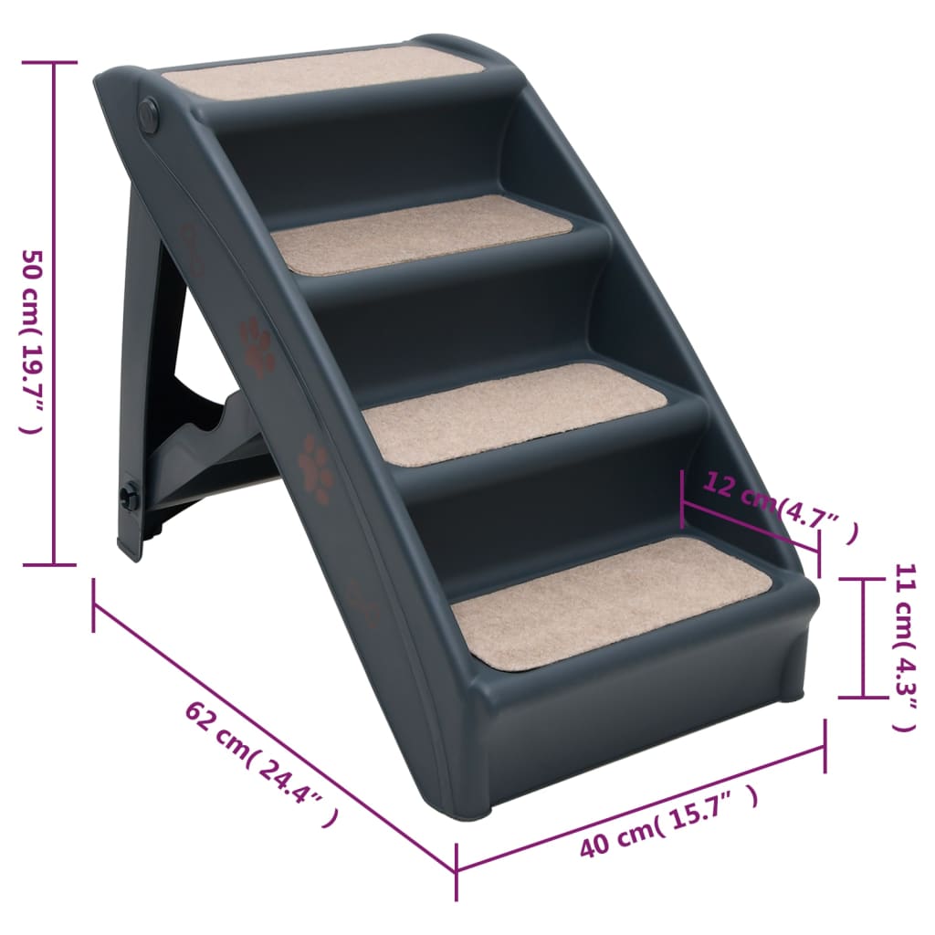 vidaXL Folding Dog Stairs Cream 62x40x49.5 cm