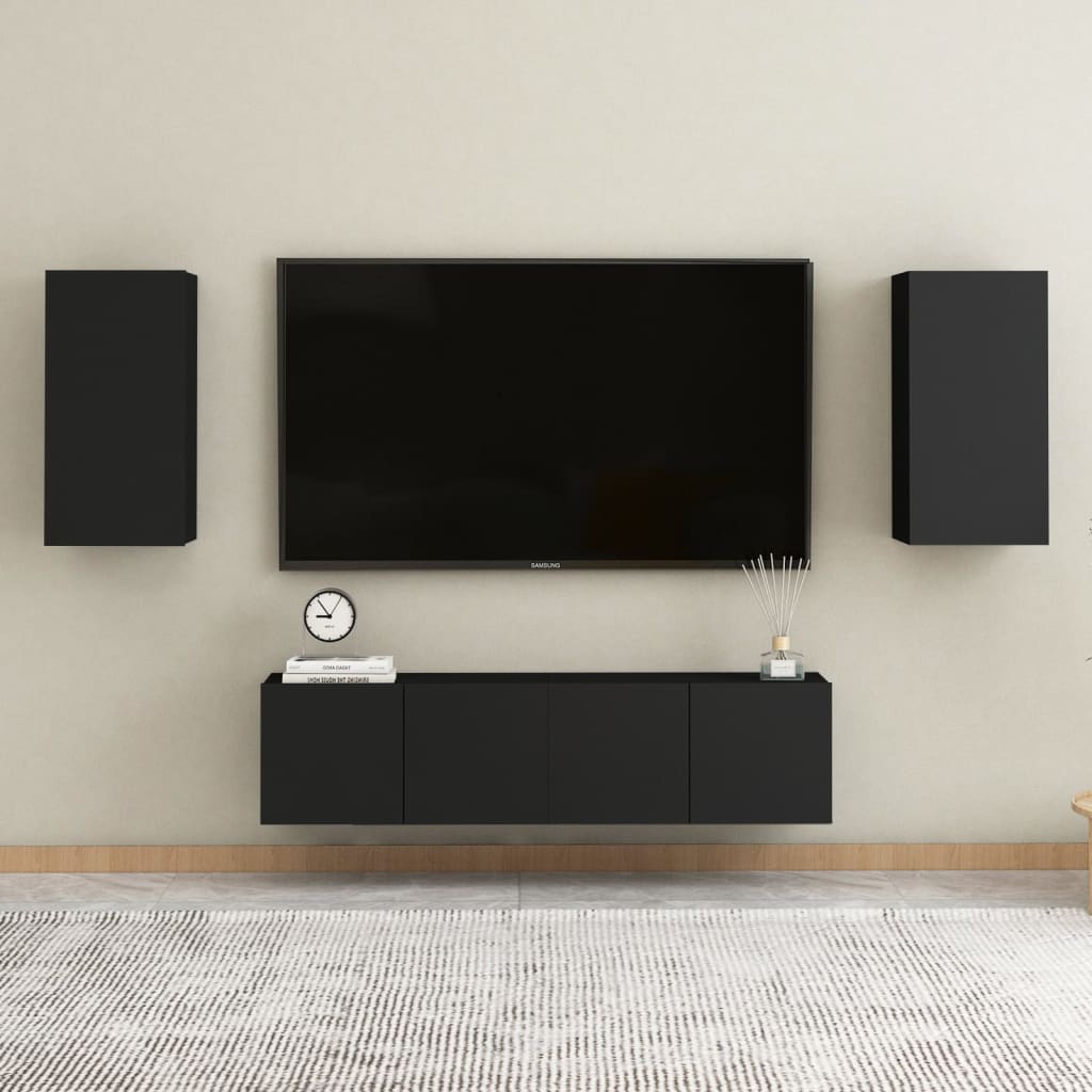 vidaXL TV Cabinets 2 pcs Black 30.5x30x90 cm Engineered Wood