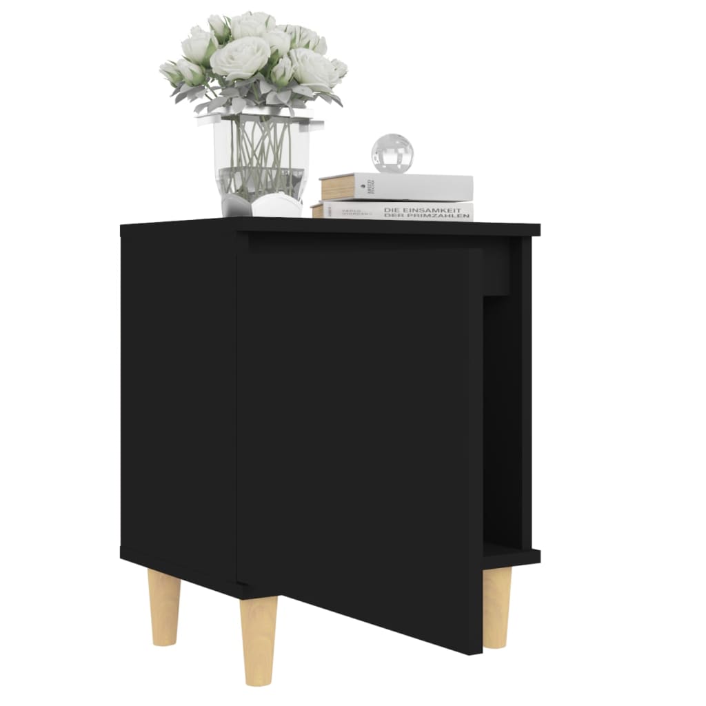 vidaXL Bed Cabinet with Solid Wood Legs Black 40x30x50 cm