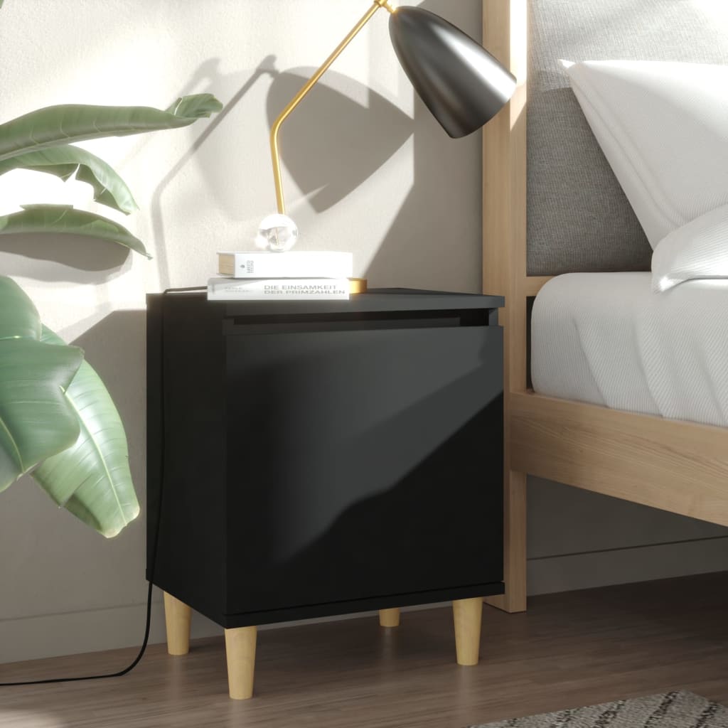 Bed Cabinet with Solid Wood Legs Smoked Oak 40x30x50 cm