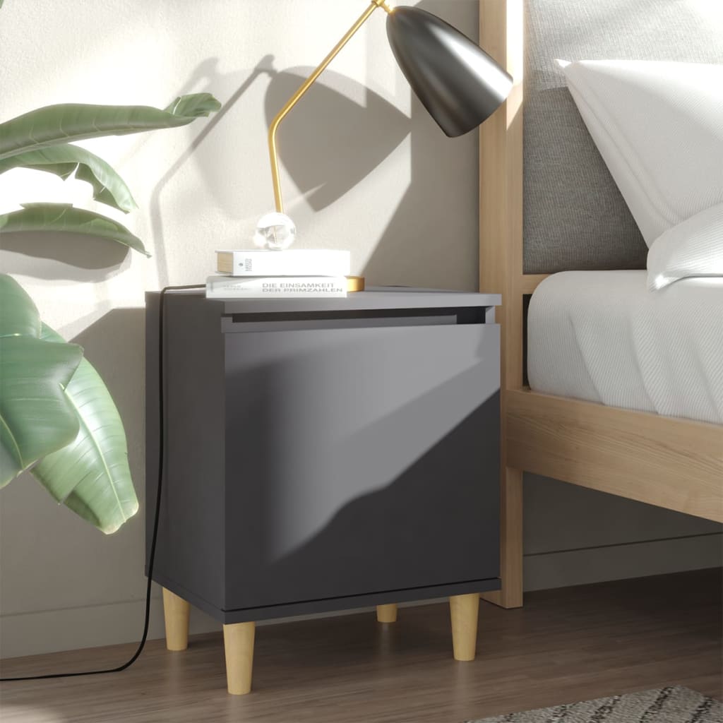 vidaXL Bed Cabinet with Solid Wood Legs Black 40x30x50 cm