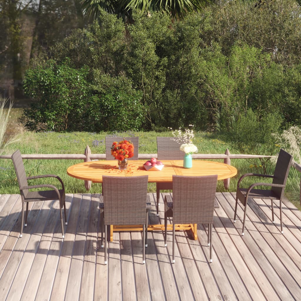 vidaXL 7 Piece Garden Dining Set Poly Rattan Black