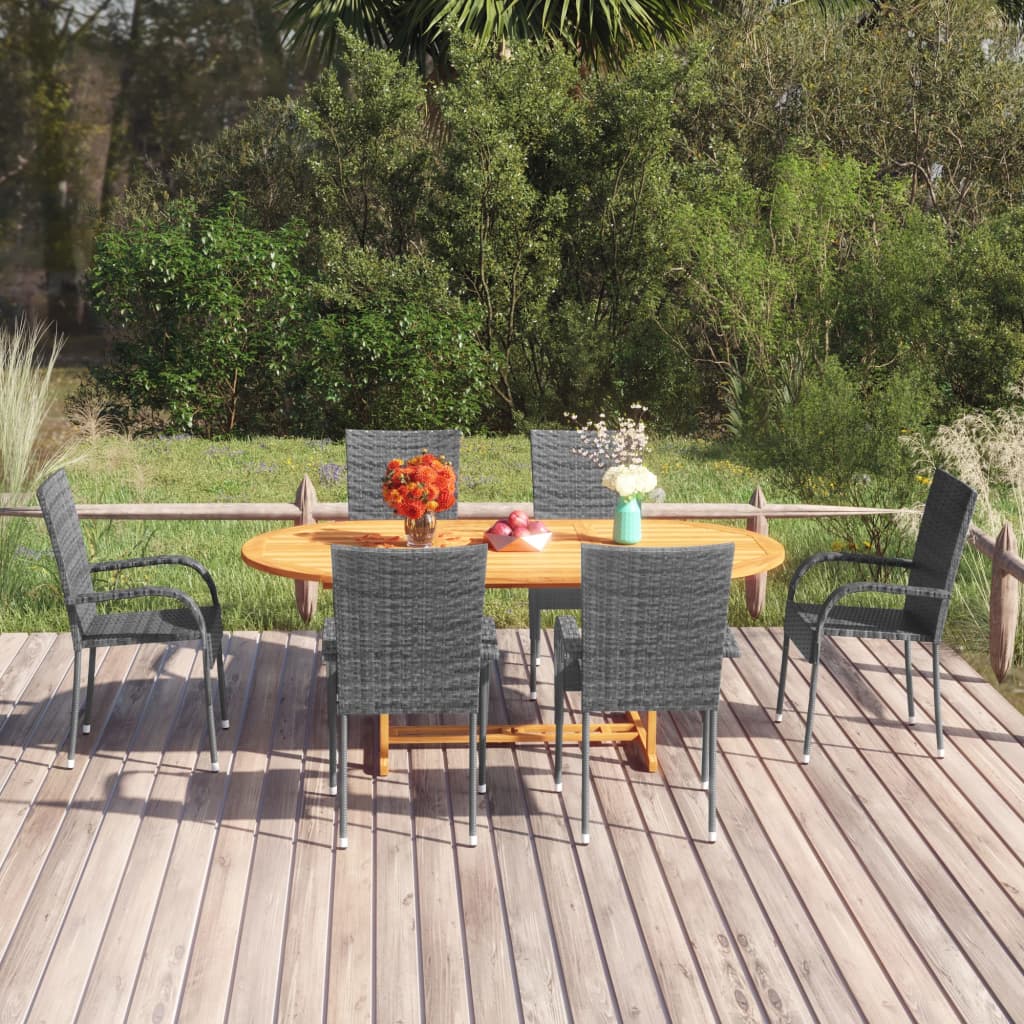 vidaXL 7 Piece Garden Dining Set Poly Rattan Black