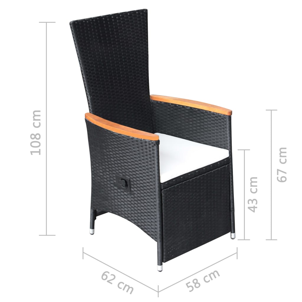 3 Piece Garden Dining Set Black
